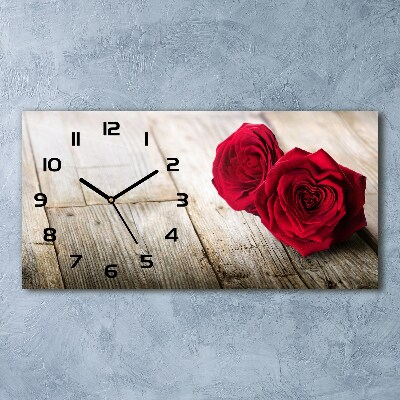 Orologio rettangolare con motivo di rose su fondo effetto legno