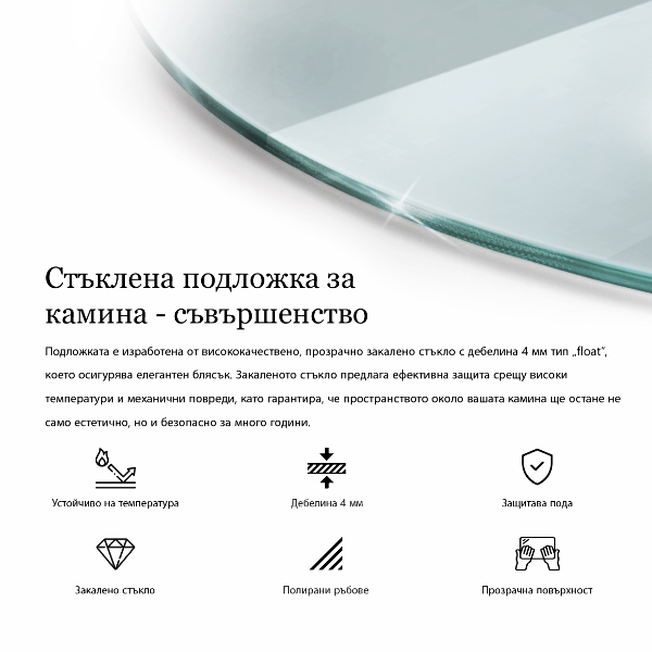 Lastra in vetro per caminetto a quarto di cerchio trasparente