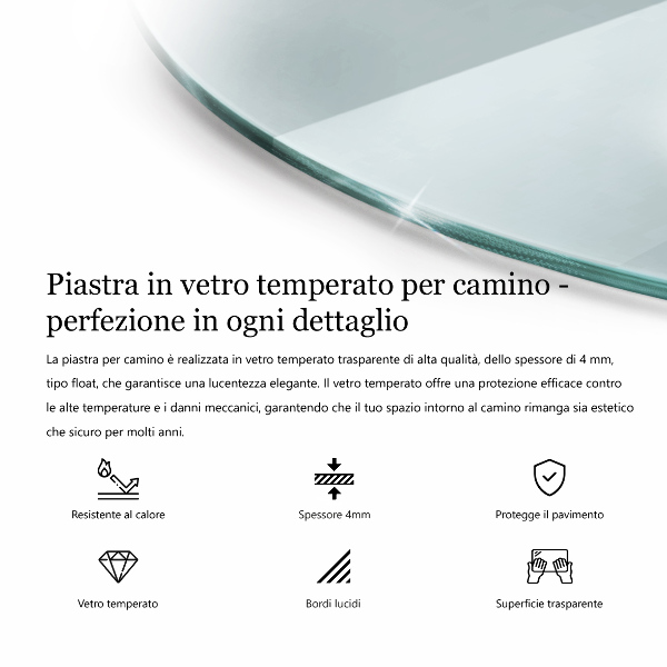 Lastra in vetro per caminetto Quarto di cerchio trasparente