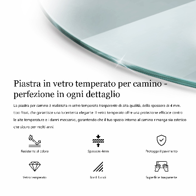 Lastra in vetro per caminetto a quarto di cerchio trasparente