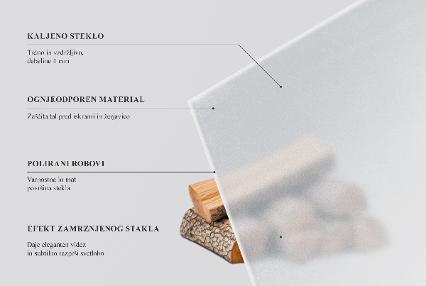 Quarto di cerchio vetro sotto il camino con effetto ottico in vetro smerigliato