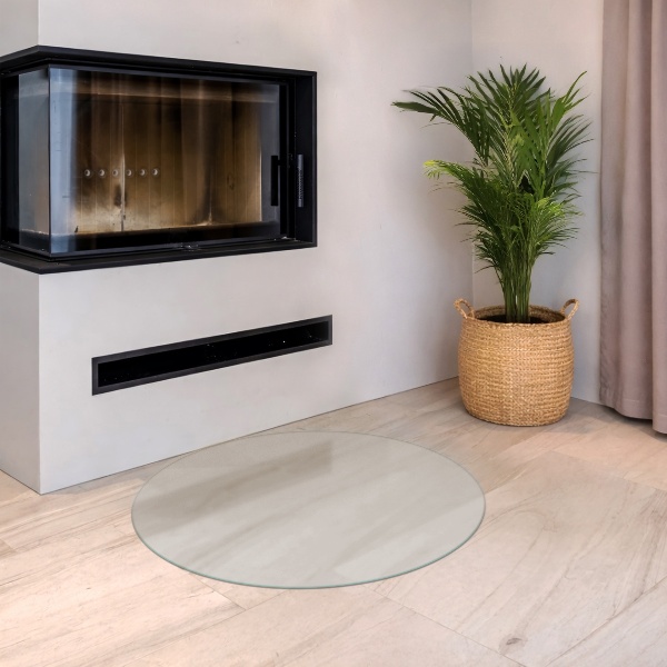 Rotondo vetro sotto il camino con effetto ottico di vetro lattiginoso