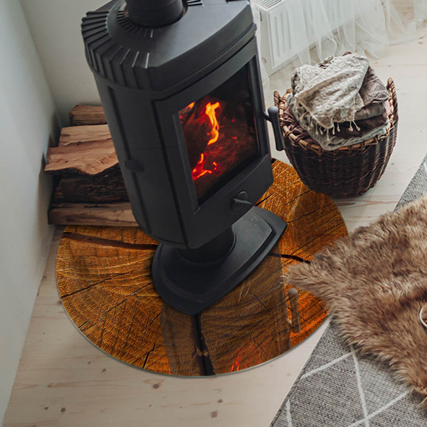 Vetro sotto il camino rotondo con motivo a venature del legno in sezione trasversale