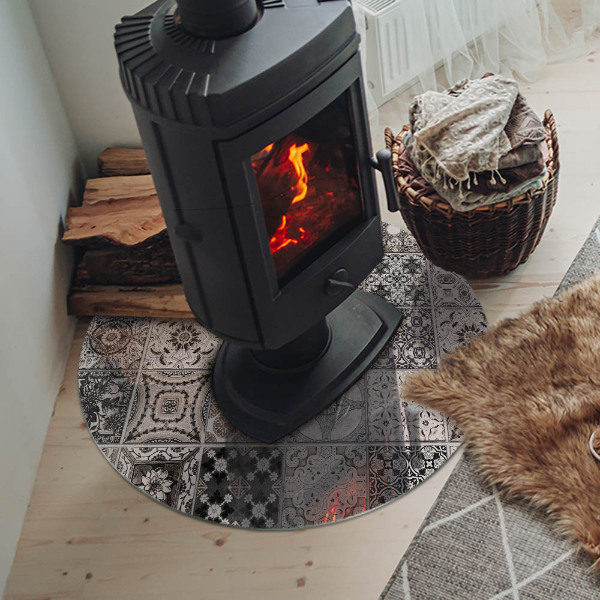 Vetro sotto il camino rotondo con motivi decorativi per piastrelle