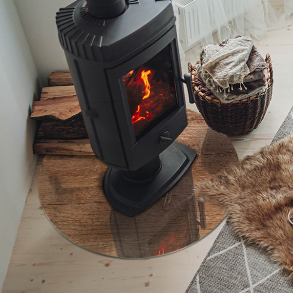 Vetro sotto il camino rotondo con motivo effetto legno naturale