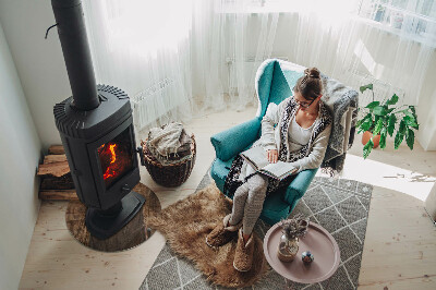 Vetro sotto il camino con motivo ad effetto legno naturale