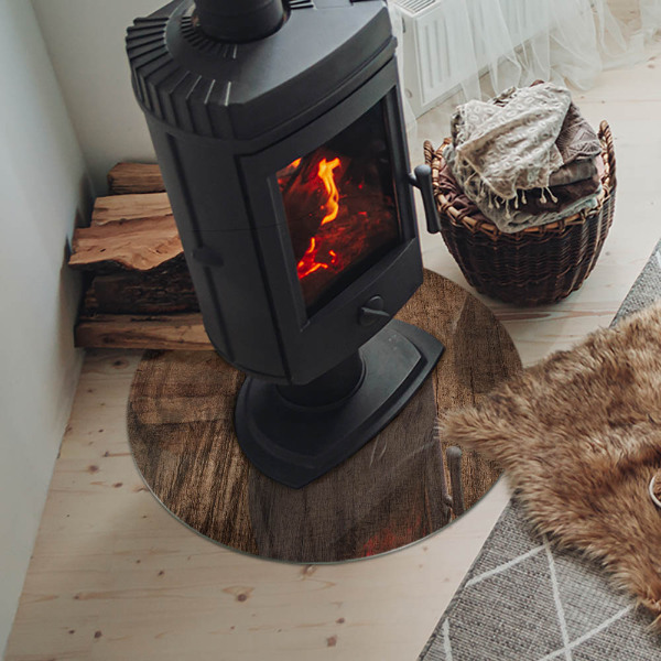 Vetro sotto il camino con motivo ad effetto legno naturale