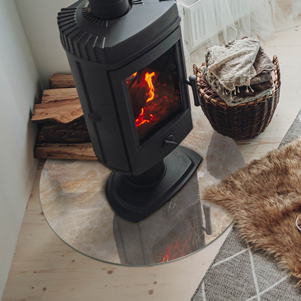 Vetro sotto il camino rotondo con motivo in pietra naturale