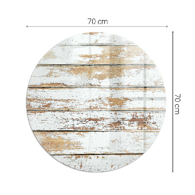 Vetro sotto il camino rotondo con tavola di legno danneggiata