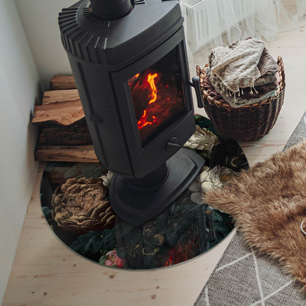 Vetro sotto il camino rotondo con motivo floreale e farfalle