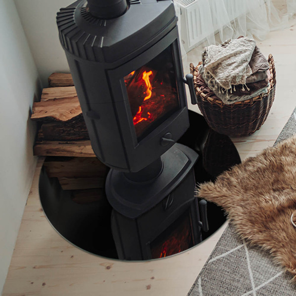 Vetro sotto il camino rotondo in colore grafite scuro