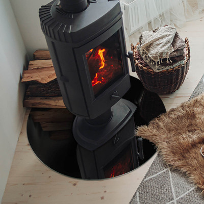 Vetro sotto il camino rotondo in colore grafite scuro