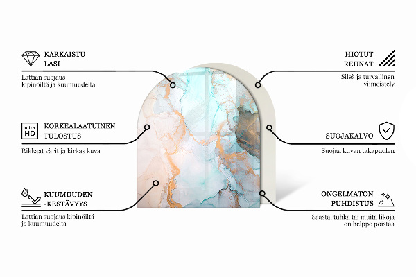 Vetro sotto il camino semiovale con motivo in pietra naturale
