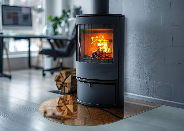 Lastra in vetro per caminetto semiovale con motivo a legno in sezione trasversale con venature naturali