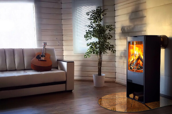 Lastra in vetro per caminetto semiovale Legno in sezione trasversale con venature naturali