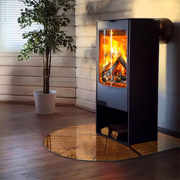 Lastra in vetro per caminetto semiovale Legno in sezione trasversale con venature naturali