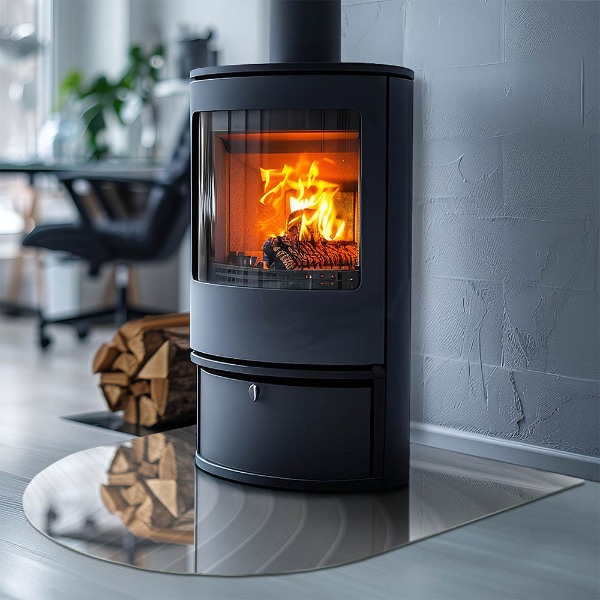 Lastra in vetro per caminetto semiovale con onde dalle forme delicate