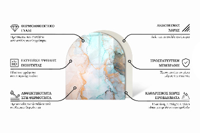 Vetro sotto il camino semiovale con motivi ceramici sullo sfondo