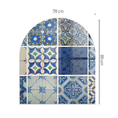 Vetro sotto il camino semiovale Motivi ceramici sullo sfondo