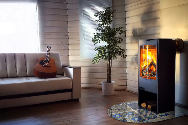 Vetro sotto il camino semiovale con motivi ceramici sullo sfondo