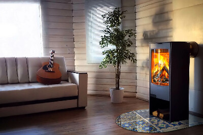 Vetro sotto il camino semiovale con motivi ceramici sullo sfondo