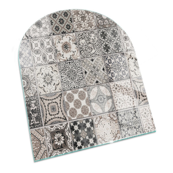 Lastra in vetro per caminetto semiovale con motivo decorativo a piastrelle