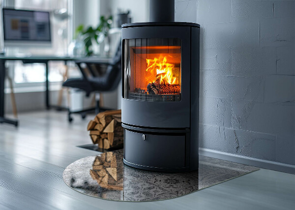 Lastra in vetro per caminetto semiovale con motivo decorativo a piastrelle