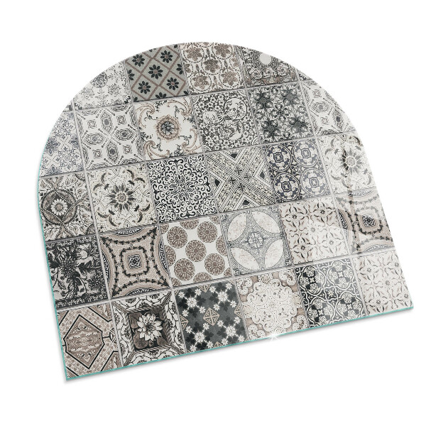 Lastra in vetro per caminetto semiovale con motivo decorativo a piastrelle