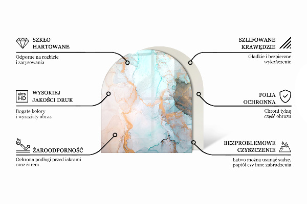 Vetro sotto il camino semiovale con dettagli in marmo dalle delicate venature