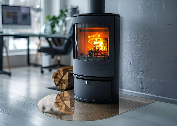 Lastra in vetro per caminetto semiovale con finitura a effetto pietra