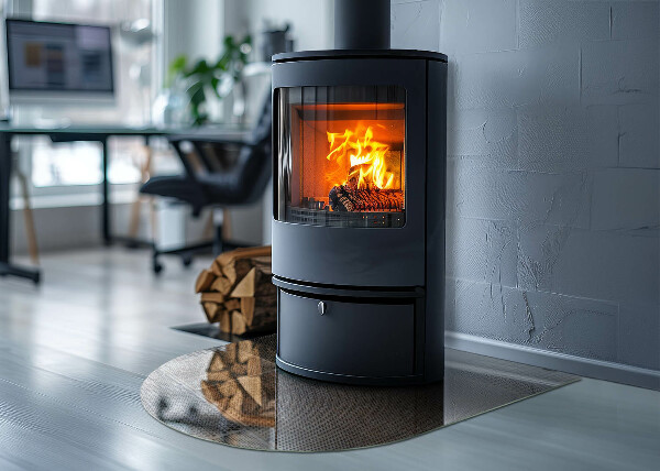 Vetro sotto il camino semiovale con motivo in acciaio perforato