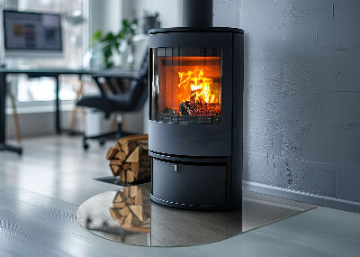 Lastra in vetro per caminetto semiovale Motivo in legno chiaro naturale