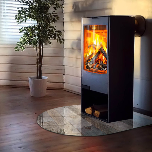 Lastra in vetro per caminetto semiovale disponibile in varie tonalità di colore