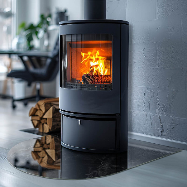 Vetro sotto il camino semiovale con motivo marmorizzato elegante