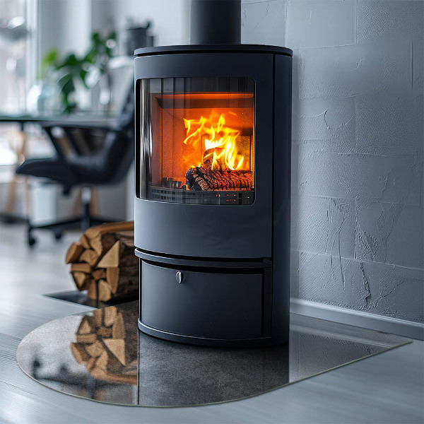 Lastra in vetro per caminetto semiovale con struttura grezza