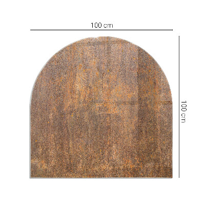 Vetro sotto il camino semiovale con impronta di ruggine sulla superficie metallica