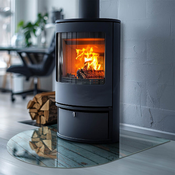 Lastra in vetro per caminetto semiovale con finitura rustica in stile naturale