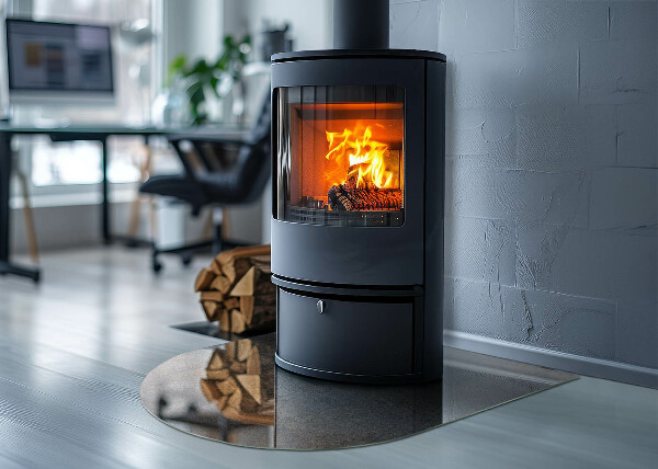 Vetro sotto il camino semiovale con motivo astratto e texture variegate