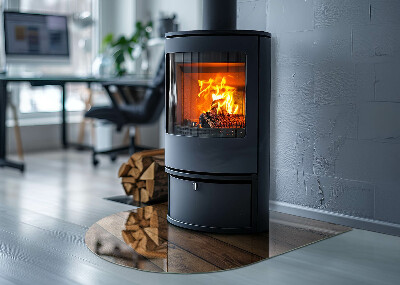 Vetro sotto il camino semiovale con venature naturali del legno