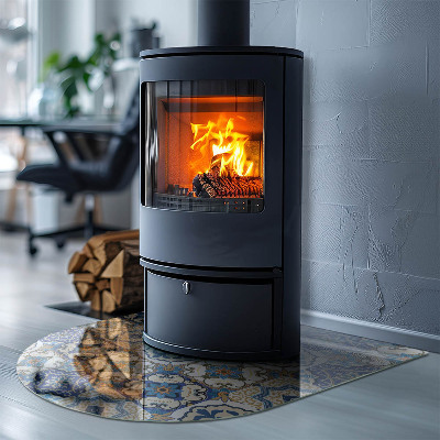 Vetro sotto il camino semiovale con motivo a mosaico e decorazioni floreali