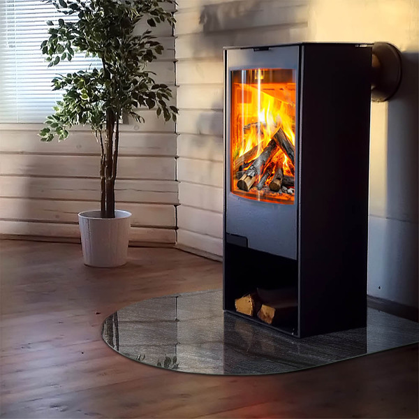 Lastra in vetro per caminetto semiovale con motivo a struttura rocciosa