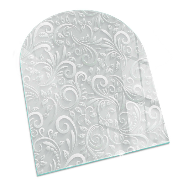 Lastra in vetro per caminetto semiovale con elegante motivo vegetale