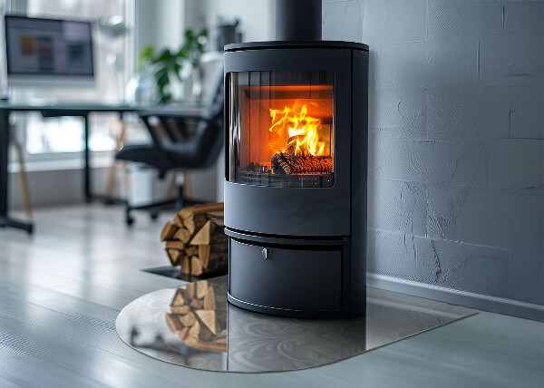 Lastra in vetro per caminetto semiovale con elegante motivo vegetale