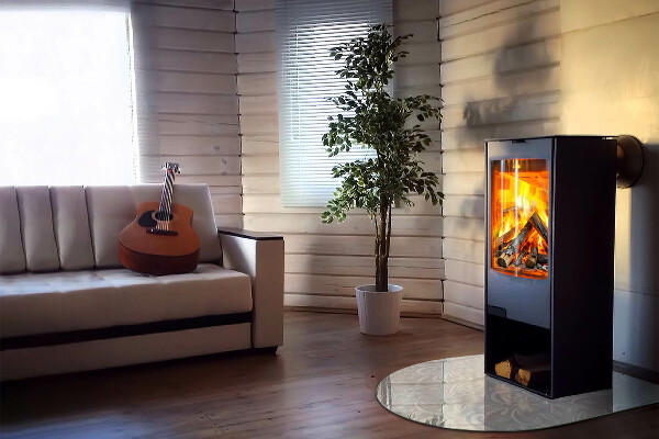 Lastra in vetro per caminetto semiovale con elegante motivo vegetale