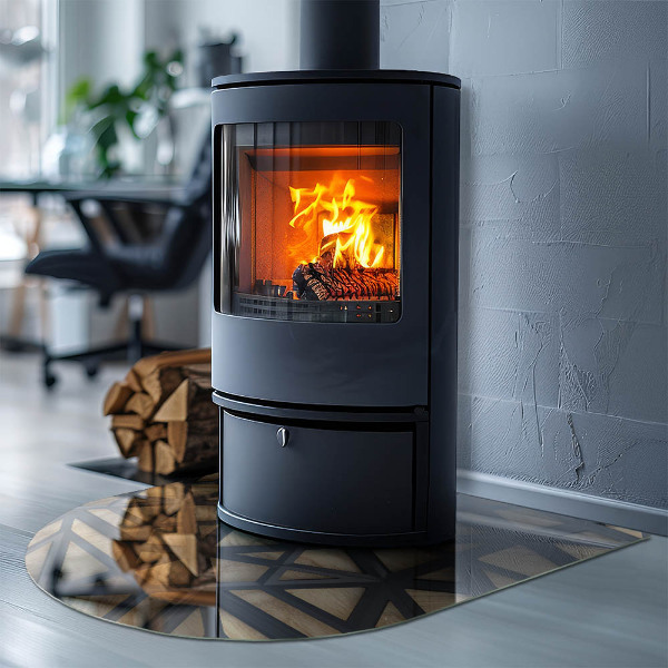 Vetro sotto il camino semiovale Forme moderne con dettagli in legno