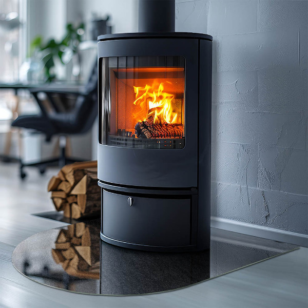 Lastra in vetro per caminetto semiovale con motivo a struttura in pietra