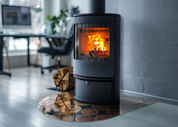 Vetro sotto il camino semiovale con scatola e cornice in legno