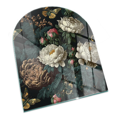 Lastra in vetro per caminetto semiovale con motivo floreale e farfalle