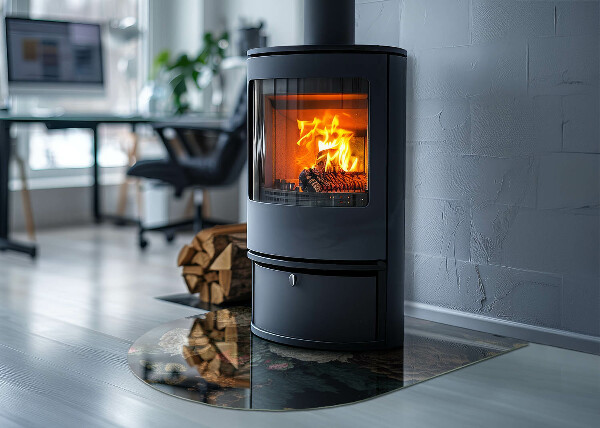 Lastra in vetro per caminetto semiovale con motivo floreale e farfalle