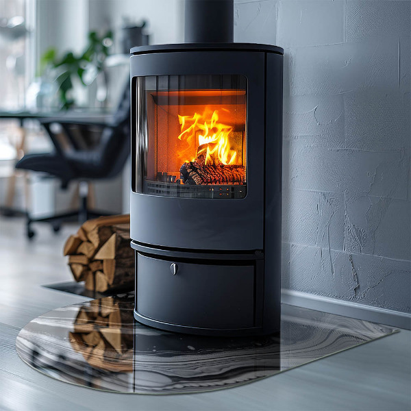 Vetro sotto il camino semiovale con motivi astratti ondulati e lineari